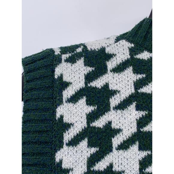 SHEIN Women's Dark Green-White Houndstooth V-Neck Knit Sweater Vest SZ M - Picture 4 of 10